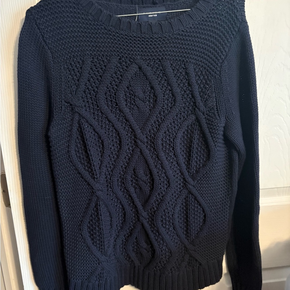Lands' End Women's Navy Cable Knit Crewneck Sweater